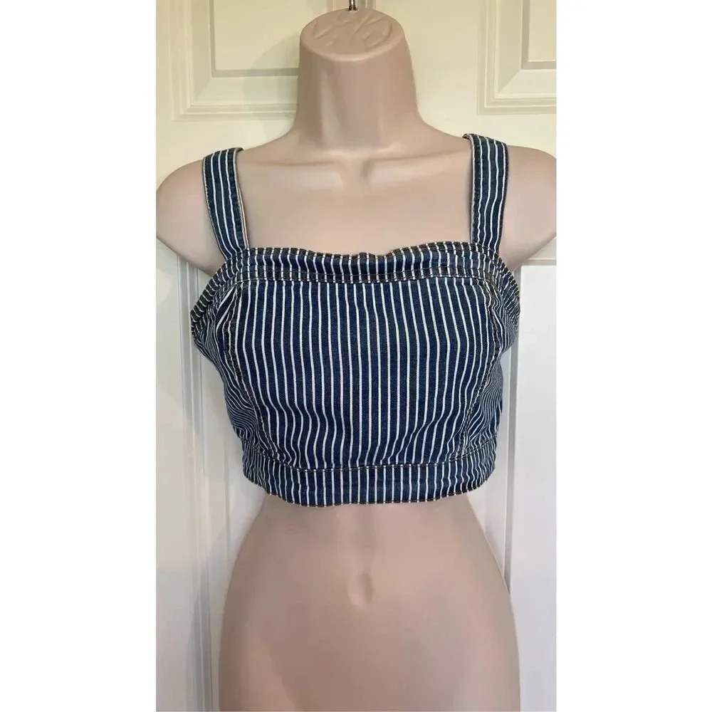 Forever 21 Women’s Small Cotton Denim Sleeveless‎ Tank Top Cropped Shirt